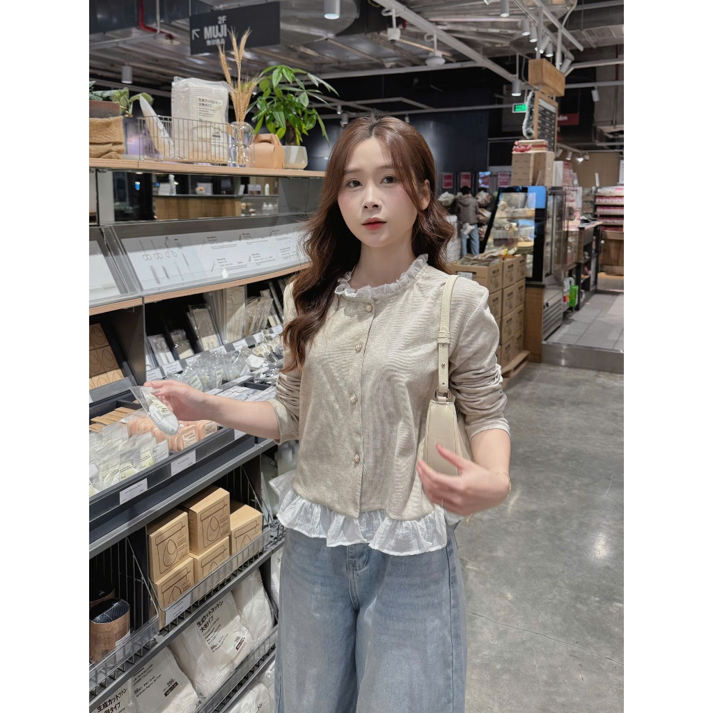 Áo nữ tay dài dáng cardigan cổ bèo phong cách tiểu thư nhẹ nhàng dễ phối đồ (kèm quà tặng) AOT093 | BigBuy360 - bigbuy360.vn