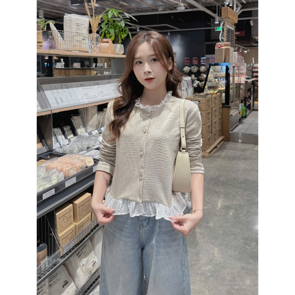Áo nữ tay dài dáng cardigan cổ bèo phong cách tiểu thư nhẹ nhàng dễ phối đồ (kèm quà tặng) AOT093 | BigBuy360 - bigbuy360.vn