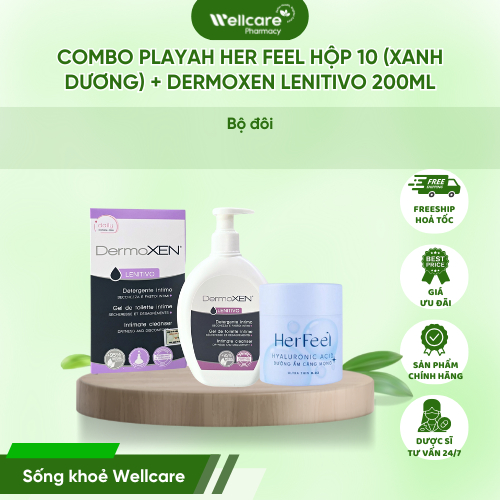 [VIỆT NAM] Combo PlayAh Her Feel Hộp 10 (xanh dương) + Dermoxen Lenitivo 200ml