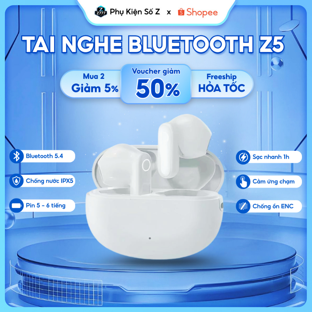 Tai Nghe Bluetooth Z5 TWS Thế Hệ Mới Kèm Mic Chống Ồn, Âm Thanh HIFI, Pin Khỏe Bluetooth 5.4