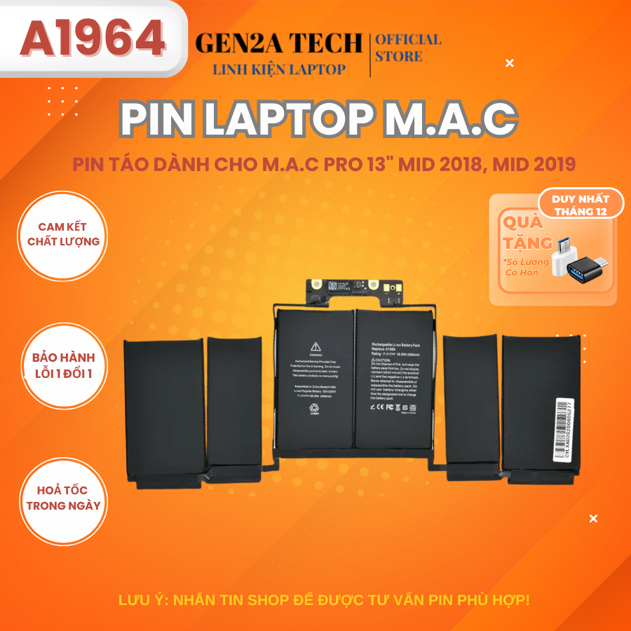 Pin A1964 A1989 Zin cho Laptop Pro 13 inch Model A1989 (Mid 2018 - 2019) EMC 3214 3358 | Bảo hành 6 
