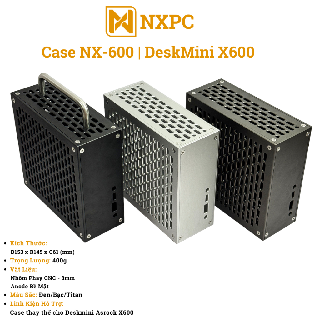 [NXPC] Case NX-600 - Case Thay Thế Deskmini Asrock X600 -  Case SFF 1.35L - Vỏ Máy Tính Mini Nhôm Ph