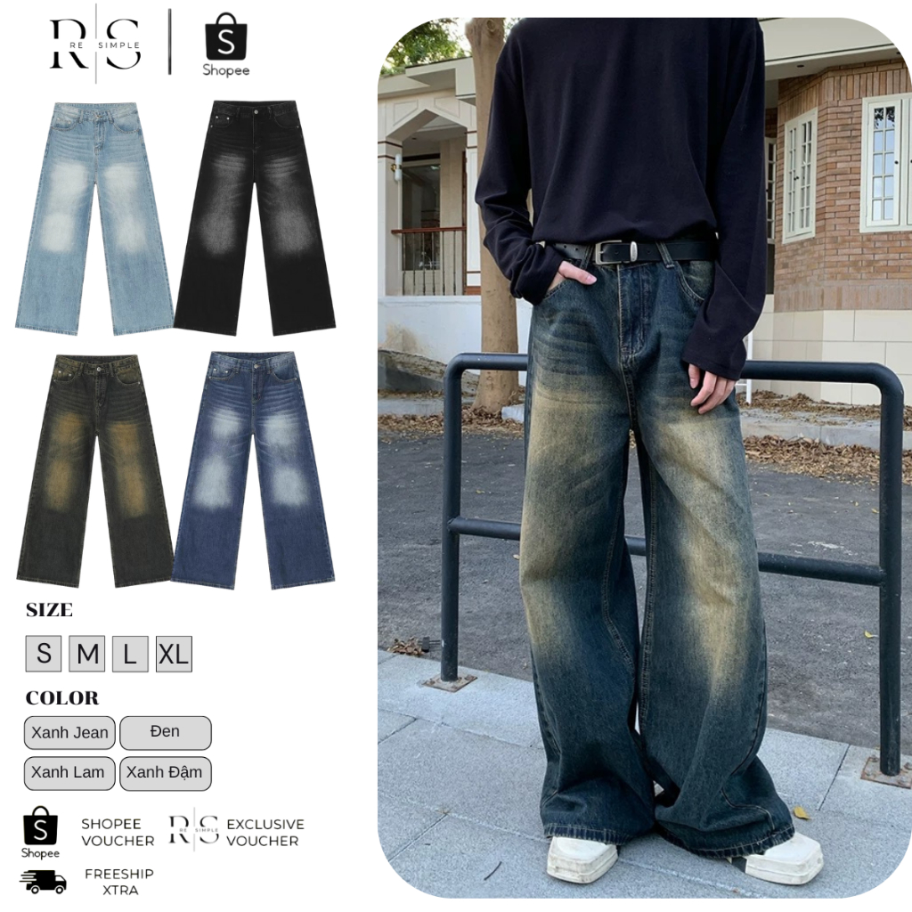 Quần Ống Rộng ,Quần Jean Nam Phong Cách Cổ Điển Đường Phố J22