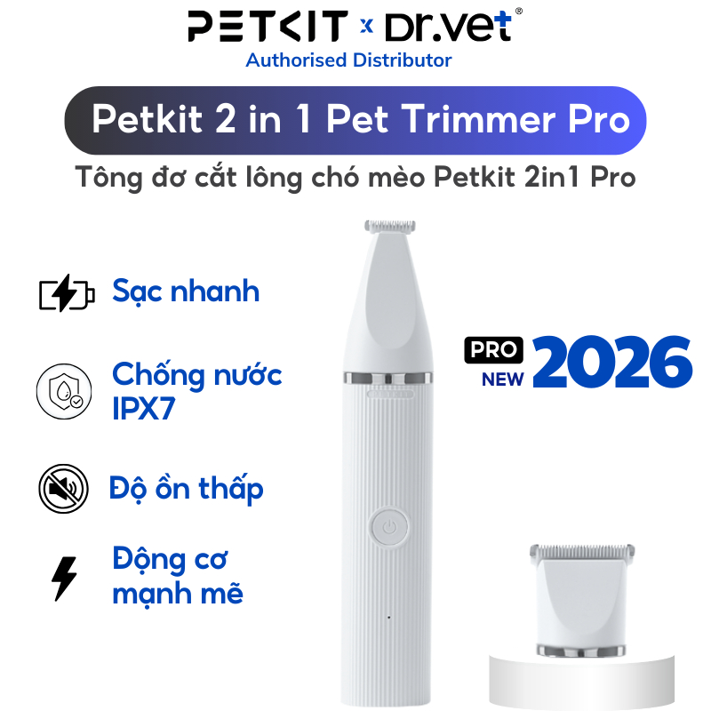 [Bản mới 2025] Tông đơ cắt lông chó mèo PETKIT 2in1 Pet Trimmer Pro dùng pin sạc, cắt bén, ồn thấp