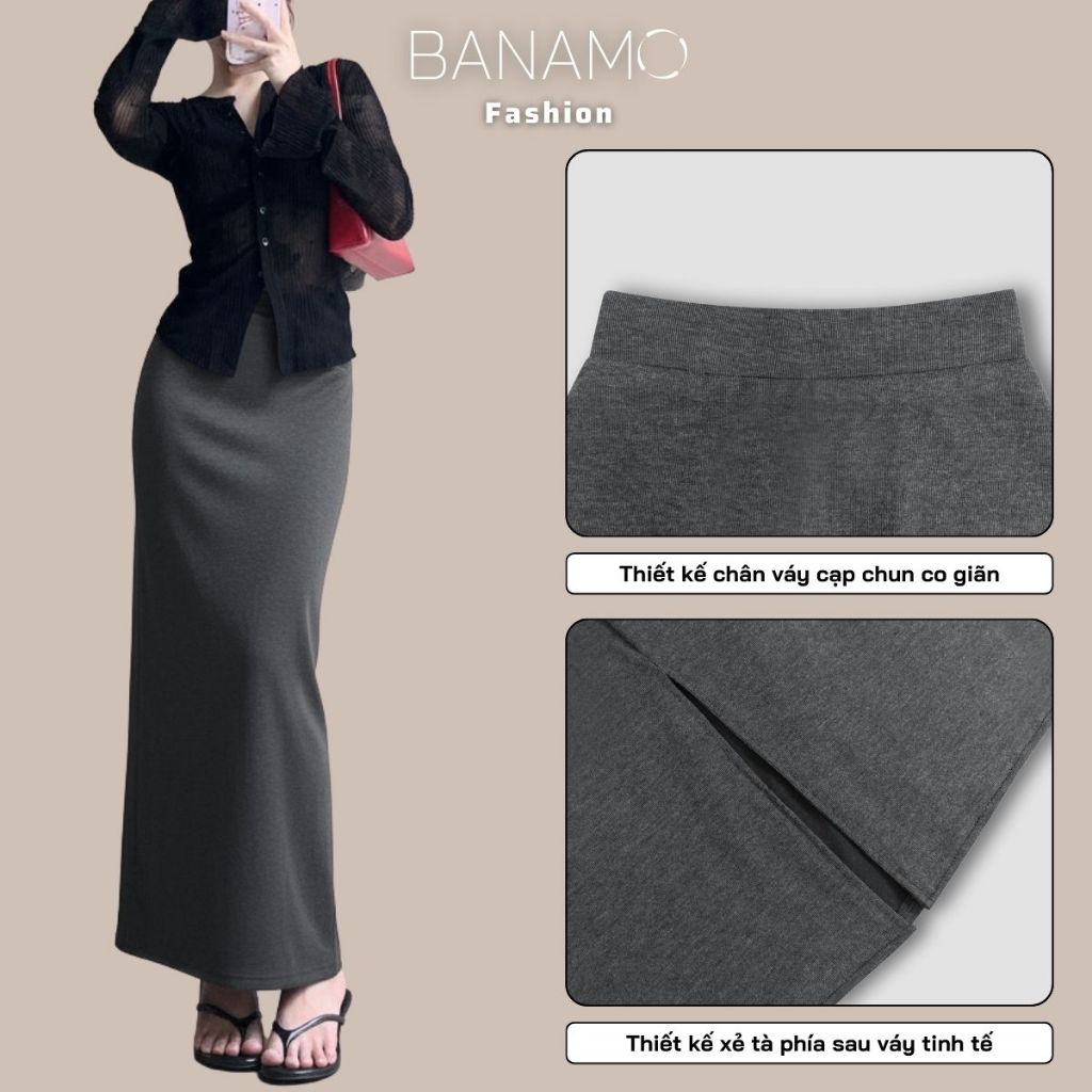 Chân váy nữ BIGSIZE Banamo Fashion chân váy nỉ len dáng dài cạp chun xẻ tà sau phong cách Hàn Quốc 510 | BigBuy360 - bigbuy360.vn