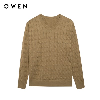 Owen - Áo len Slim Fit ALC256011 màu Rêu nhạt chất liệu Acrylic