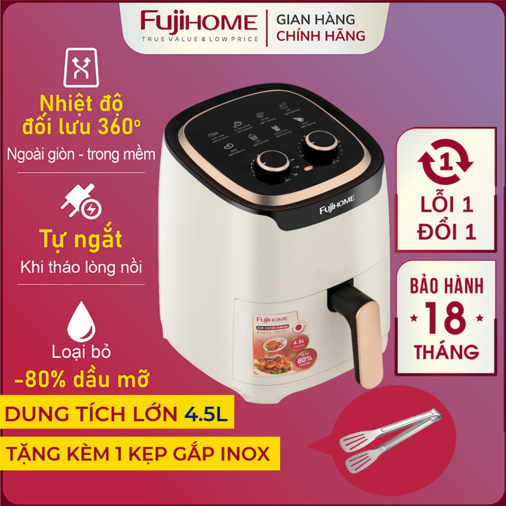 Nồi chiên không dầu 4.5L -12L Nhập Khẩu FUJIHOME, lò chiên nướng không khí cơ TẶNG kẹp gắp thức ăn