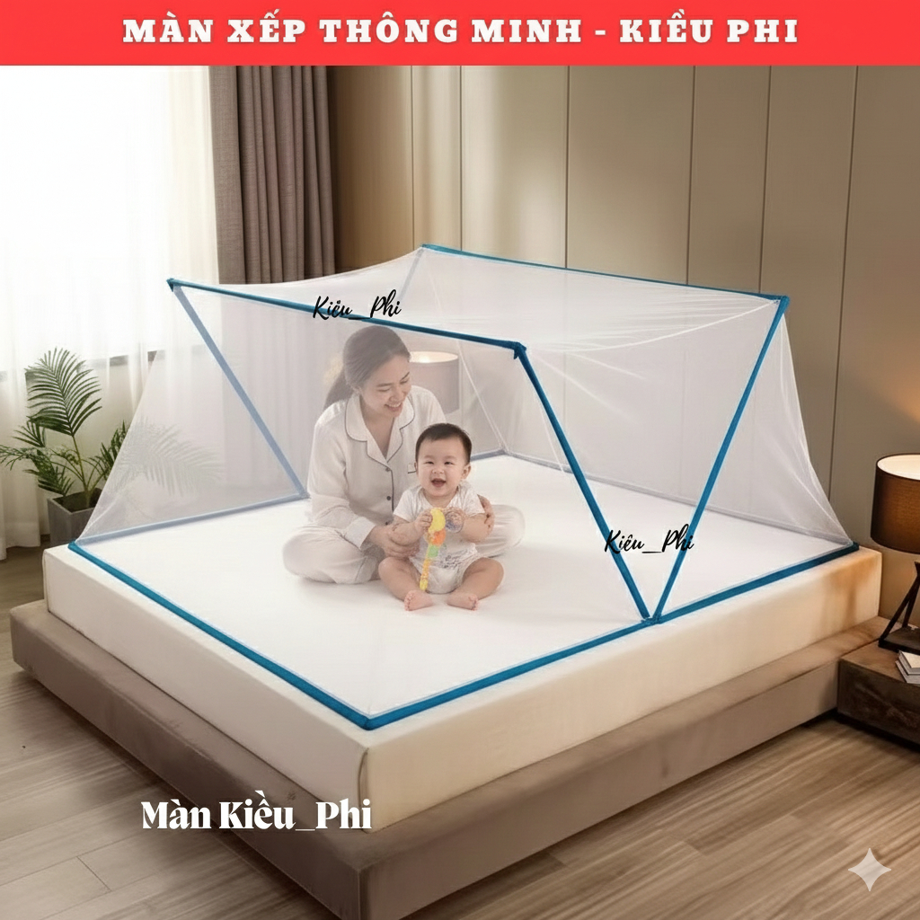 Màn ngủ chống muỗi tự bung, mùng khung xếp thông minh 1m, 1m2, 1m4, 1m6, 1m8 gấp gọn Kiều Phi