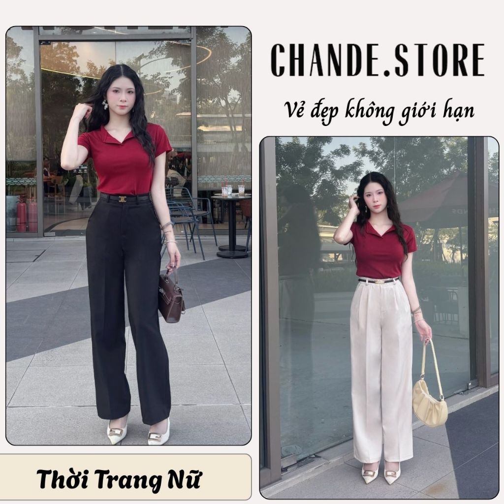 Quần ống rộng nữ dáng suông công sở cạp liền ồm form tôn dáng FB02 CHANDE STORE