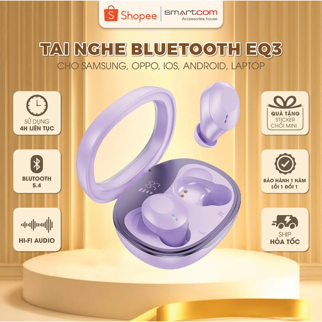 Tai nghe nhét tai Bluetooth Hoco EQ3 dáng Buds [Pin 7h - Màn hình hiển thị pin - Nhiều cỡ mút]