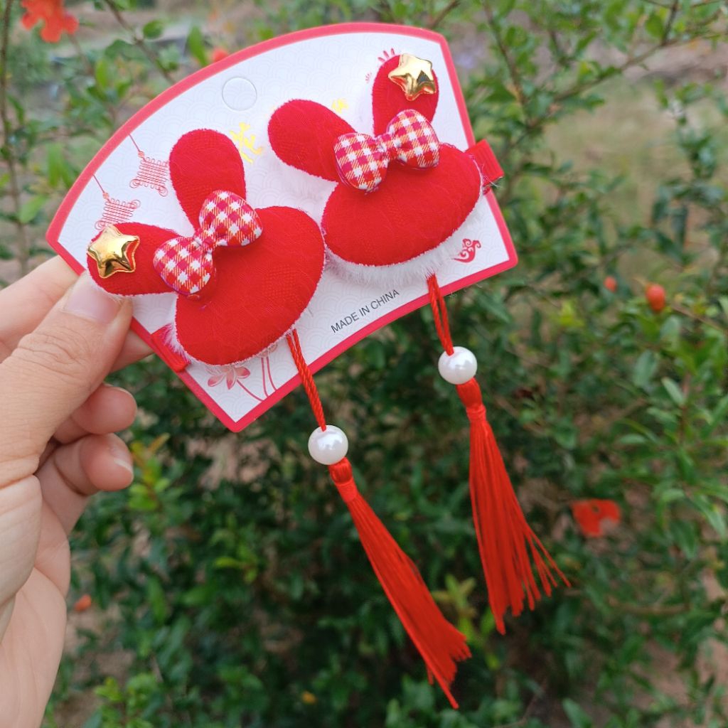 Set 2 kẹp tóc nơ màu đỏ kẹp tóc Tết, kẹp tóc năm mới bộ 2 chiếc dành cho trẻ em thiết kế nơ, phụ kiệ