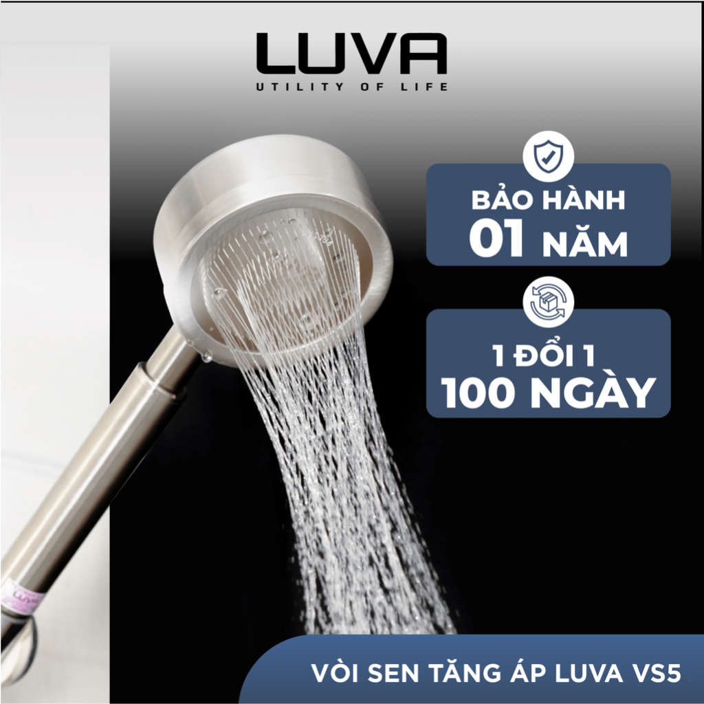 Vòi sen nhà tắm LUVA VS5, bảo hành 1 năm, đổi lỗi 100 ngày, inox 304, phun xoắn ốc