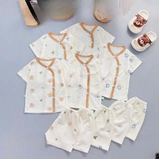 [Peinn] [Bộ cộc tăm] Combo 3/5 bộ quần áo cộc tay chất tăm lạnh, bảng màu kem cho bé sơ sinh 3-9kg