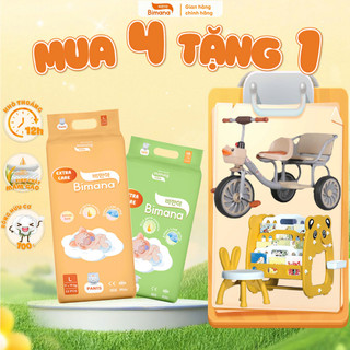   4E  -  TẶNG XE ĐẠP  - Combo 4 bịch TÃ BỈM Bimana Extra Care Mỏng Thoáng Thấm Hút Tốt Đủ Size 