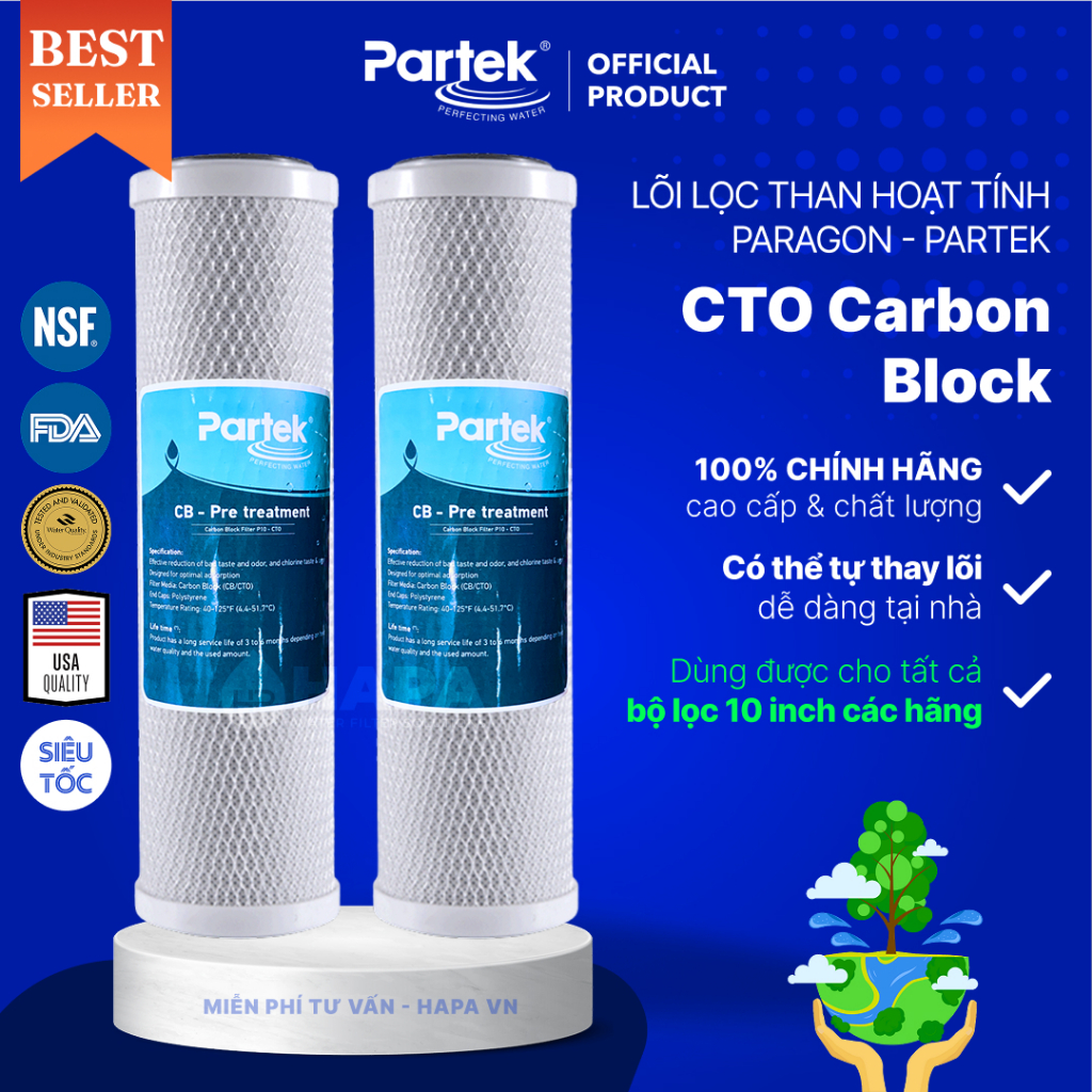 Lõi Lọc CTO 10 inch Carbon Block Than Hoạt Tính Cao Cấp Chính Hãng PARAGON PARTEK