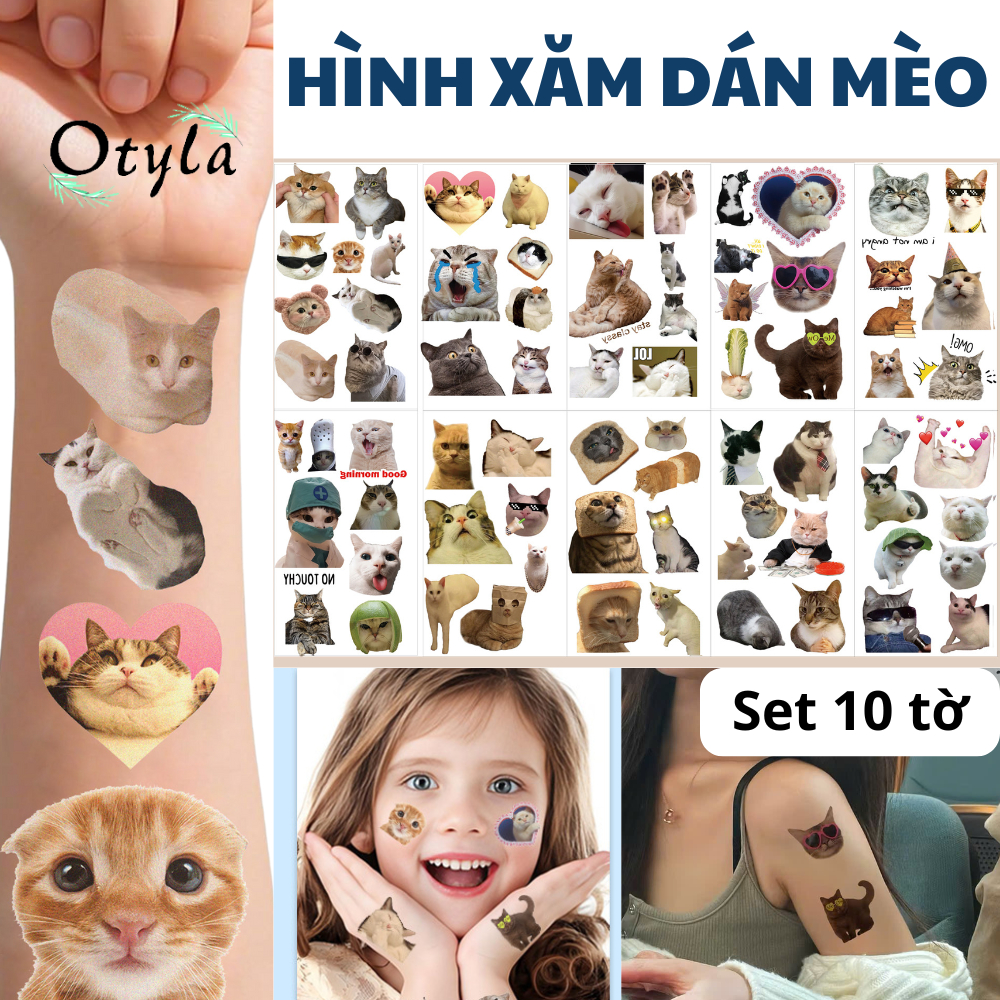 74 Hình Xăm Dán Mèo Meme Tattoo Hình Cảm Xúc Mèo Ngộ Nghĩnh Ngạc Nhiên Khóc Hài Hước Cute Cười Like