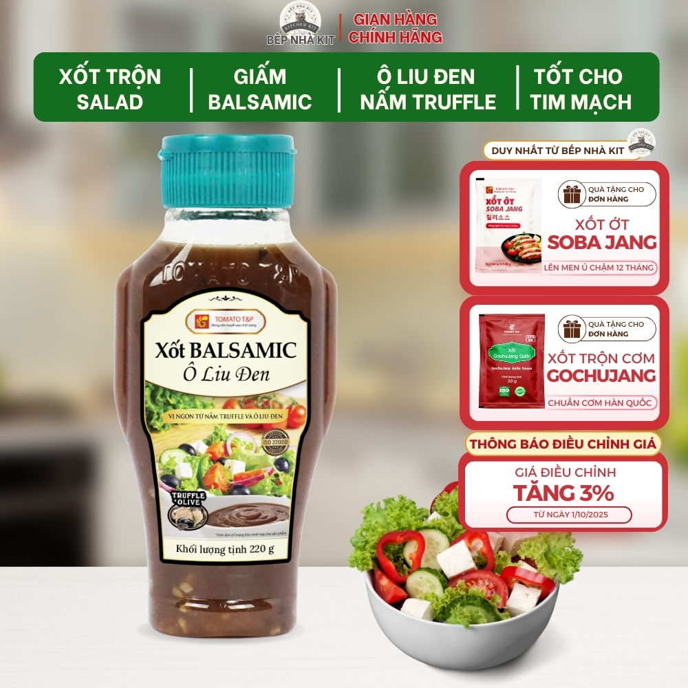 Sốt Salad Balsamic Ô Liu Đen Tomato T&P, Dùng Trộn Các Món Salad ăn liền Hoặc Chấm Đồ Luộc