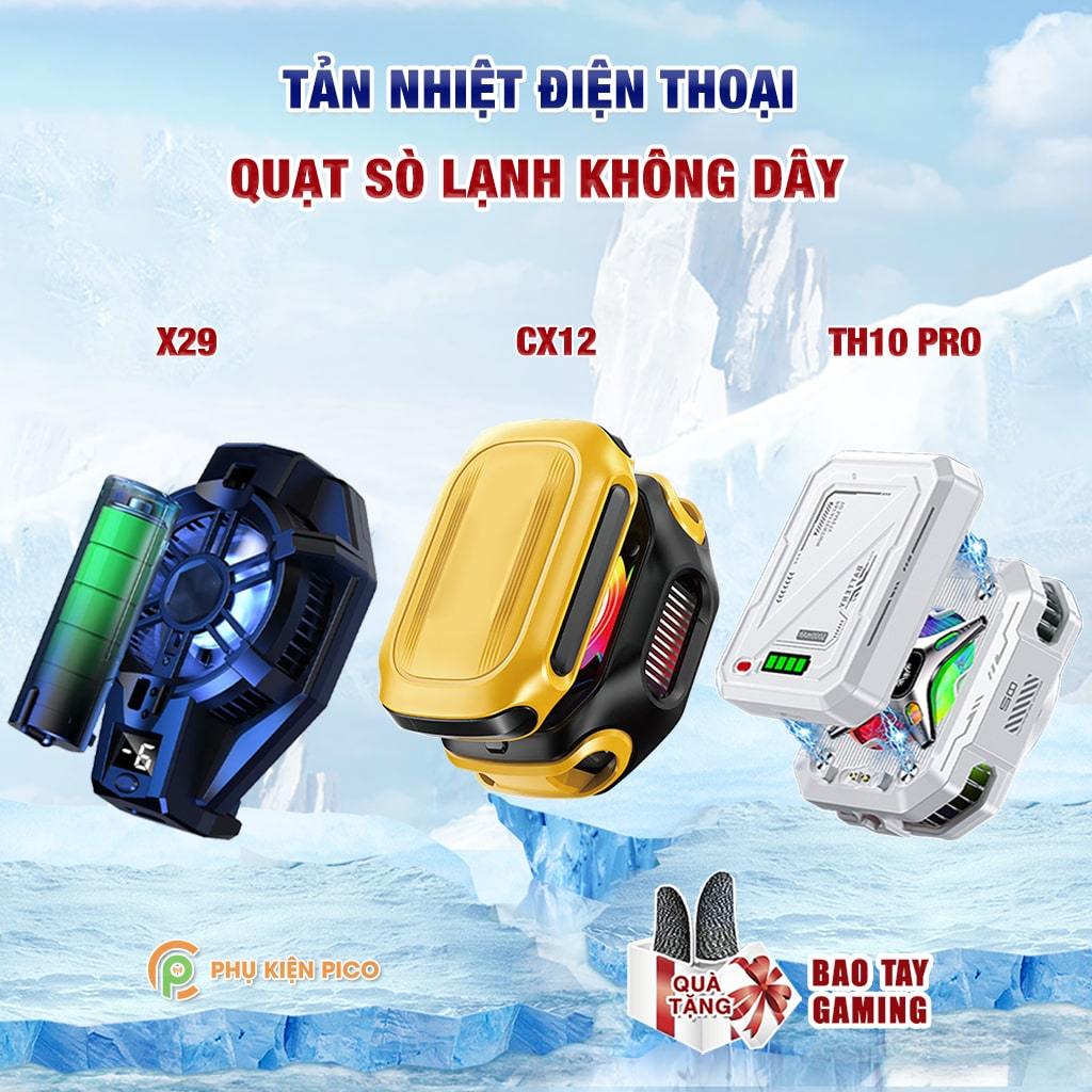 Quạt tản nhiệt điện thoại sò lạnh không dây X29 / CX12 / TH10 Pro AI Led RGB Gaming đóng băng bề mặt