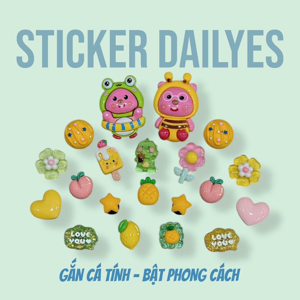 [Bộ 12 chiếc] Charm Gắn Dép Loppy Vàng Xanh, Sticker Dép, Jibbitz In 3D Siêu Cute - Sticker Dailyes