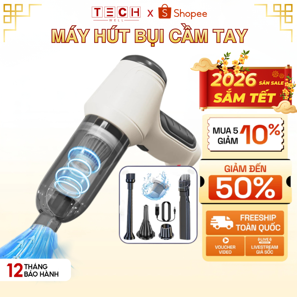 Máy Hút Bụi Cầm Tay Không Dây Nhật Bản 8 Đầu, Hút Bụi Ô Tô, Giường Nệm, Lông Chó Mèo