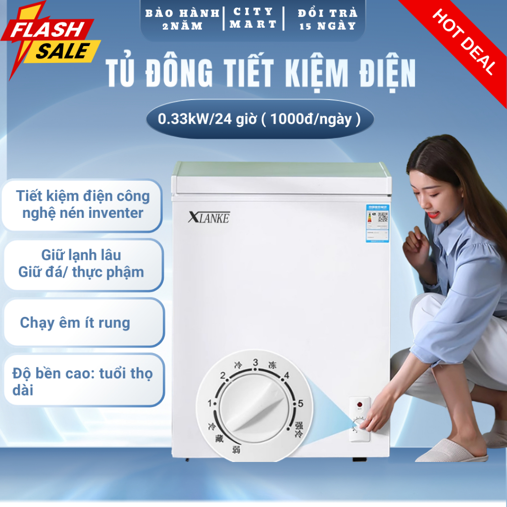 Tủ đông mini CITY MART trữ sữa và thực phẩm 220V tiết kiệm điện 0.33kW/24h TSmart
