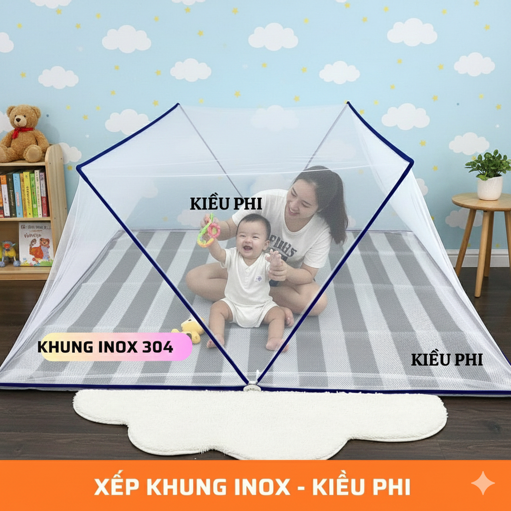 Màn mùng ngủ tự bung chống muỗi cao cấp gấp gọn, mùng xếp khung thông minh người lớn