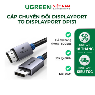 Cáp chuyển đổi DisplayPort DP131   | Băng thông 80Gbps | Dây bện nylon | Bảo hành 18 tháng 1 đổi 1