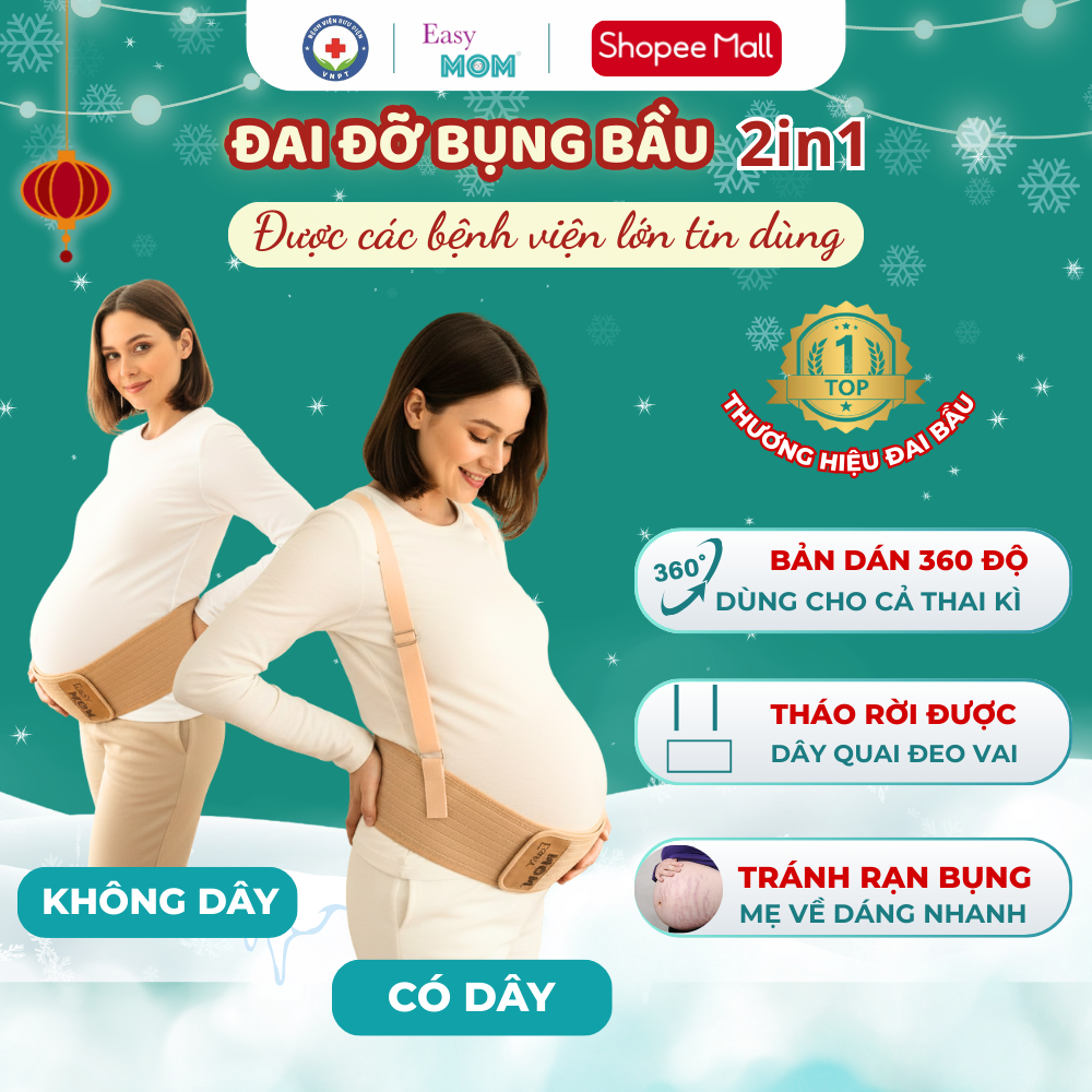  Đai nâng đỡ bụng bầu Easy MOM 2in1 chính hãng co dãn 4 chiều đàn hồi tốt đeo được 2 kiểu giúp nâng đỡ lưng bụng 