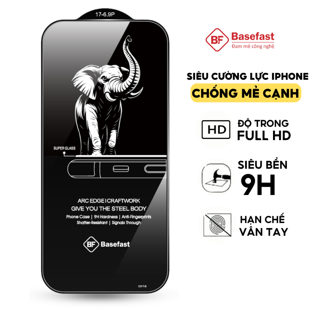 Kính cường lực Iphone 9D Basefast dán màn hình trong suốt cho Phone xs 11 12 13 14 15 16 17 pro max