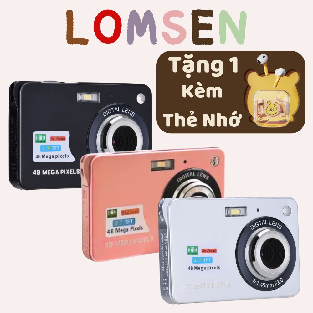 Máy ảnh Digital mini camera v2 LOMSEN - Quay + chụp 48MP Máy ảnh siêu mỏng nhỏ gọn (Tặng Thẻ Nhớ và 