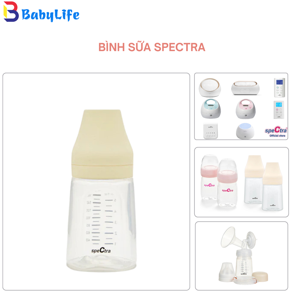 Bình Spectra 160ml Cổ Rộng – Bình Trữ Sữa An Toàn BPA Free – Cho Bé Bú Trực Tiếp