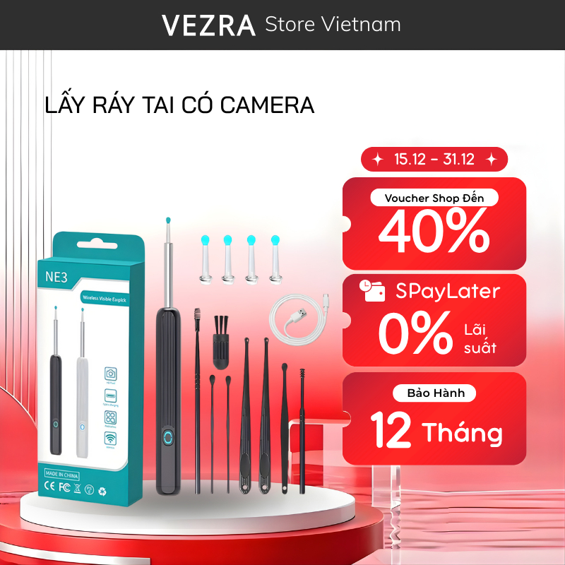 Dụng Cụ Lấy Ráy Tai NE3 Pro Có Gắn Camera Soi Full HD Đa Năng Hình Ảnh Sắc Nét, Pin Sạc