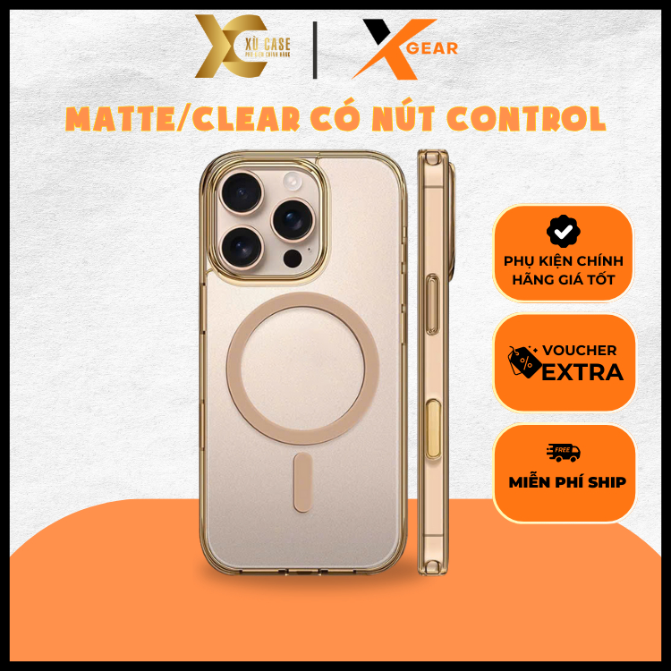 [ Có Nút Control ] Ốp XGear CHỐNG SỐC Matte/Clear Tích Hợp Sạc Không Dây Từ Tính cho iP 16 Pro/ 16 P