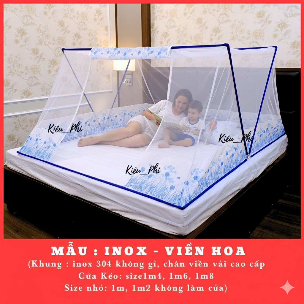 Màn chụp tự bung kiểu xếp Kiều Phi cao cấp - Mùng khung xếp ngủ chống muỗi gia đình gấp gọn