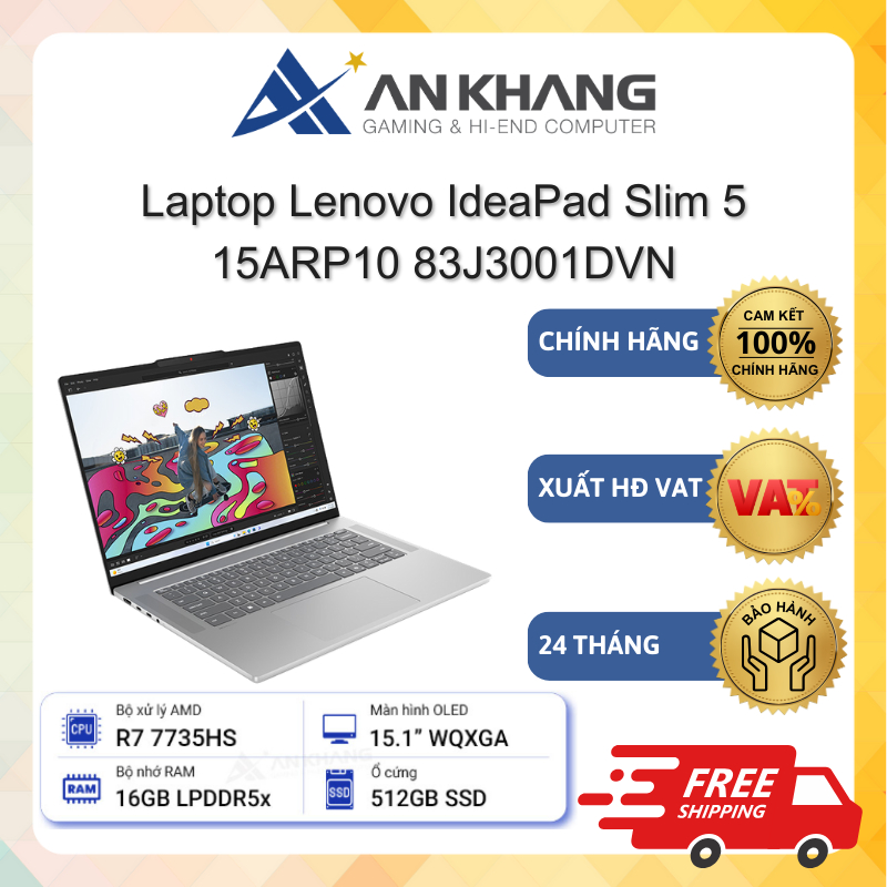 Laptop Lenovo IdeaPad Slim 5 15ARP10 83J3001DVN (R7 7735HS,16GB,512GB SSD, 15,1" WQXGA,Win 11) Chính