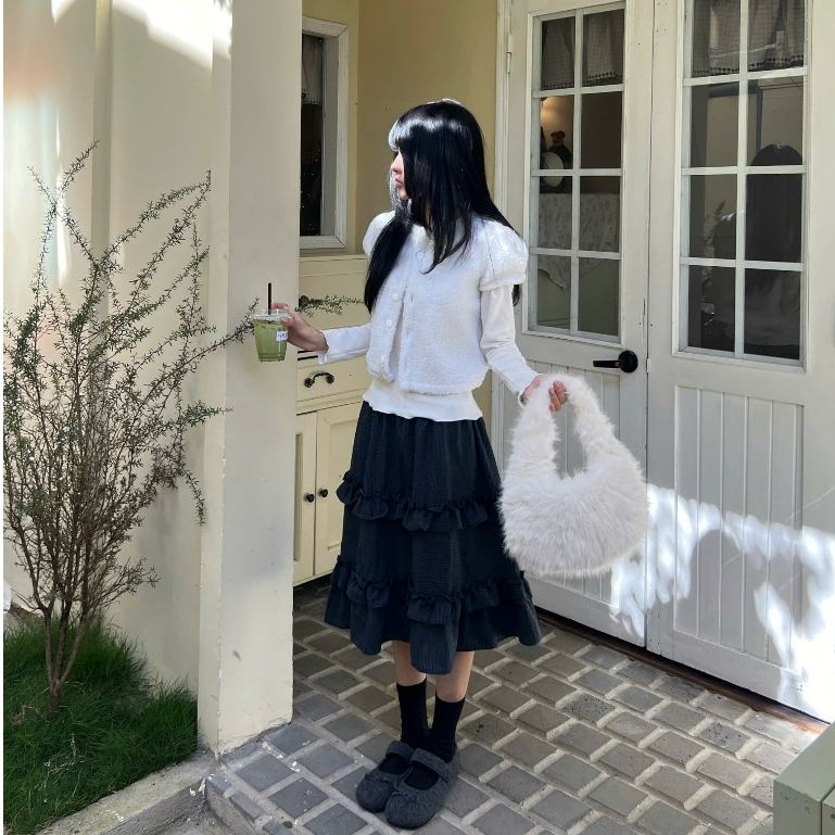 AREUM Chân váy caro nhí RINA Skirt nhún bèo tầng lưng chun | BigBuy360 - bigbuy360.vn