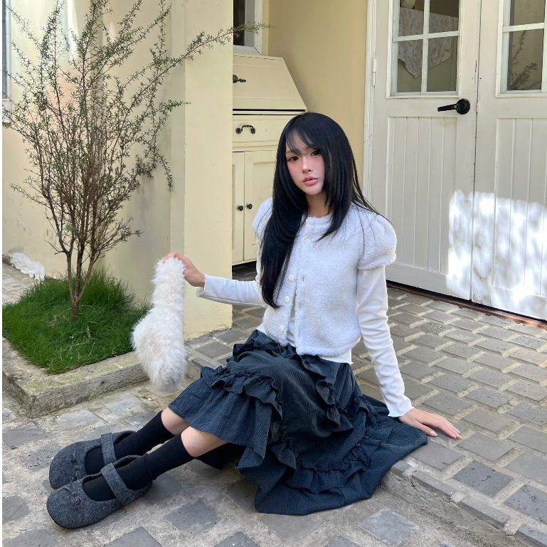 AREUM Chân váy caro nhí RINA Skirt nhún bèo tầng lưng chun | BigBuy360 - bigbuy360.vn