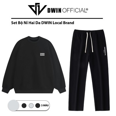 Set đồ bộ nỉ thu đông DWIN áo sweater và quần dài ống suông chất nỉ 2 da giữ ấm tốt Local Brand DB01A