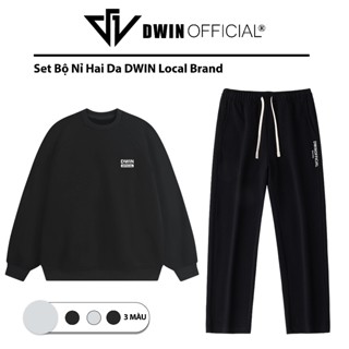  Set đồ bộ nỉ thu đông DWIN áo sweater và quần dài ống suông chất nỉ 2 da giữ ấm tốt Local Brand 