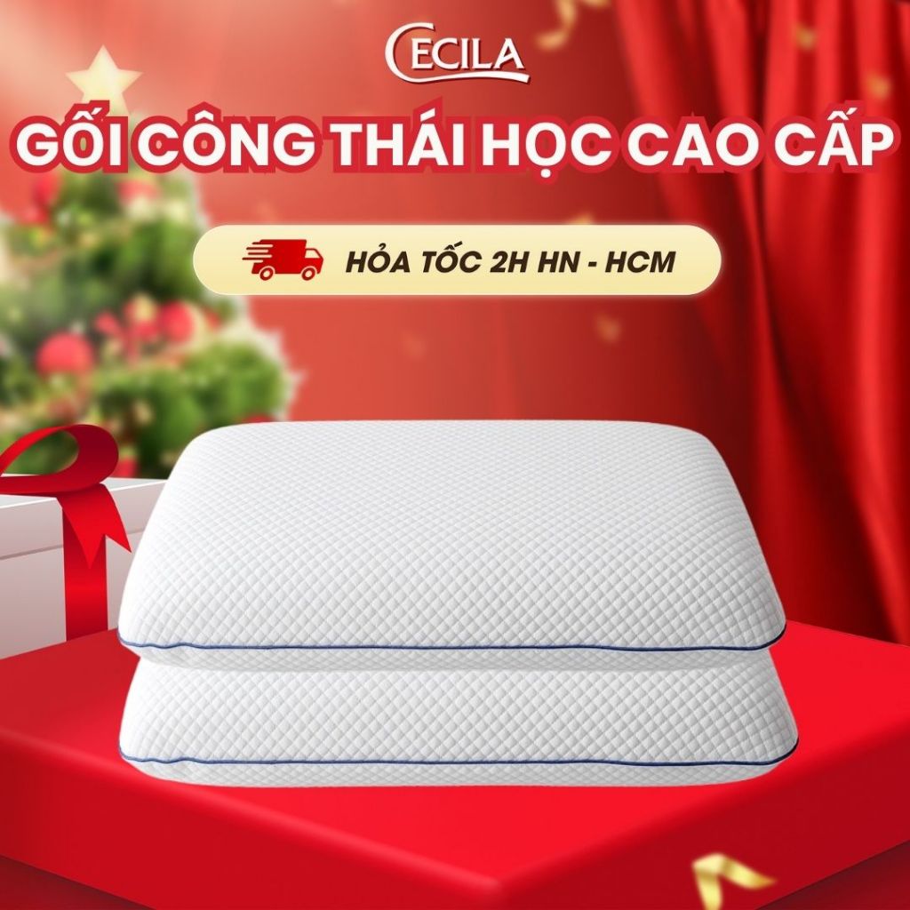 Gối cao su non người lớn CECILA thiết kế công thái học giúp ngủ ngon chống đau mỏi cổ vai gáy, ngủ ngáy, đàn hồi cao