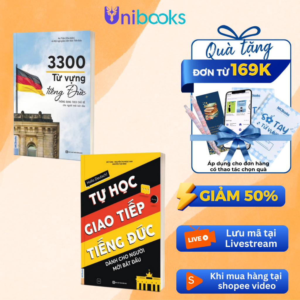 Sách - Combo 3300 Từ Vựng Tiếng Đức +Tự Học Giao Tiếp Tiếng Đức Dành Cho Người Mới Bắt Đầu - MCBooks