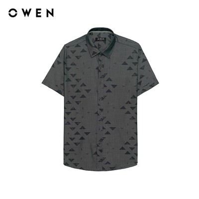 Owen - Áo sơ mi ngắn tay Plus size AF255076N màu Xám đậm chất liệu Bamboo poly