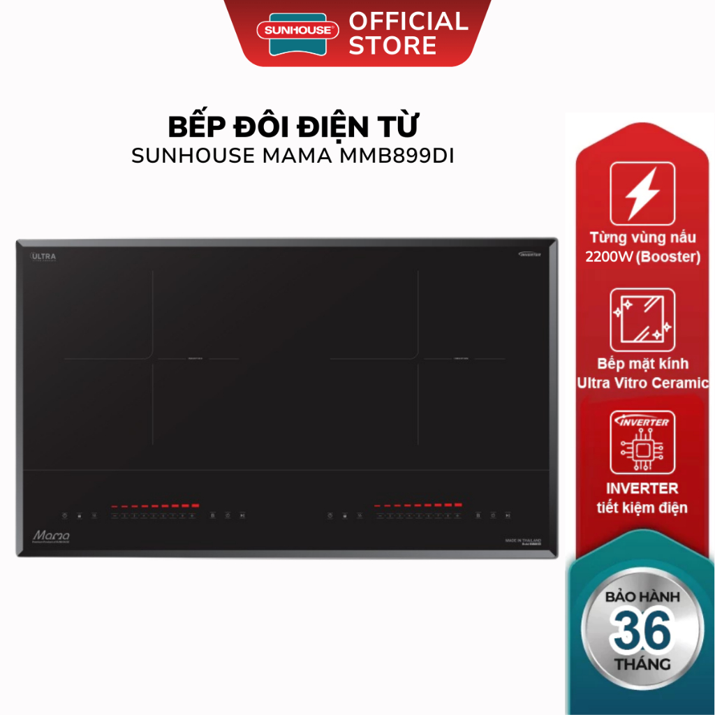 Bếp Đôi Điện Từ SUNHOUSE MAMA MMB899DI - Bảo Hành 36 Tháng Tại Nhà, Công Suất 1 Vùng Nấu 2200W