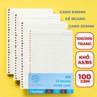   TRỢ GIÁ  Ruột Sổ Còng 100gsm Giấy Refill 100 200 Trang Kẻ Ngang Caro Dot Grid A5 B5 Giấy Không Thấm Mực RFA5 B5 