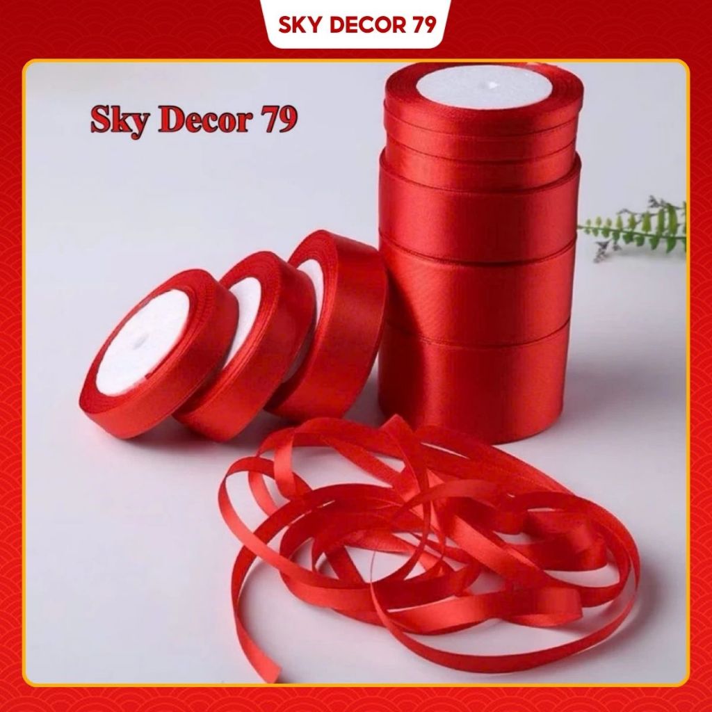 Dây Ruy Băng Đỏ Vải Lụa Dùng Decor, Gói Quà, Trang Trí Tiệc Cưới, Lễ Tết, Trung Thu - Cuộn 22m