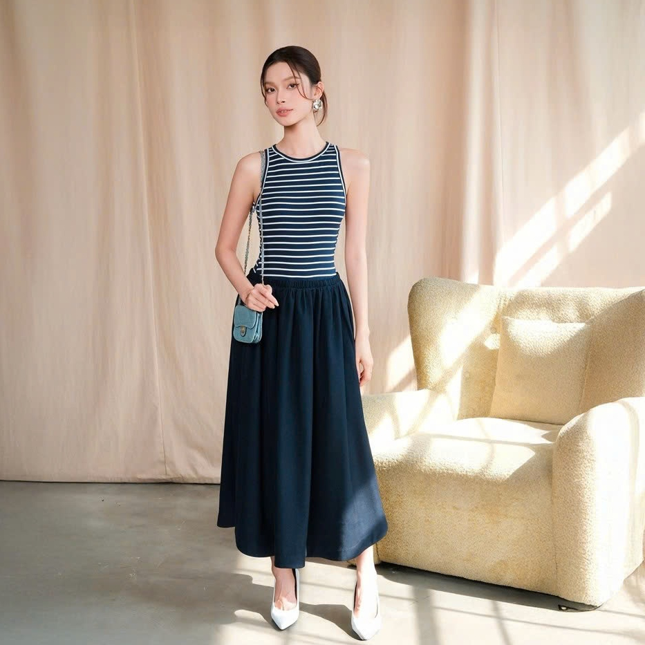 Đầm Nữ 2 Dây Dáng Dài JOVEN Abby Co Giãn Phần Trên