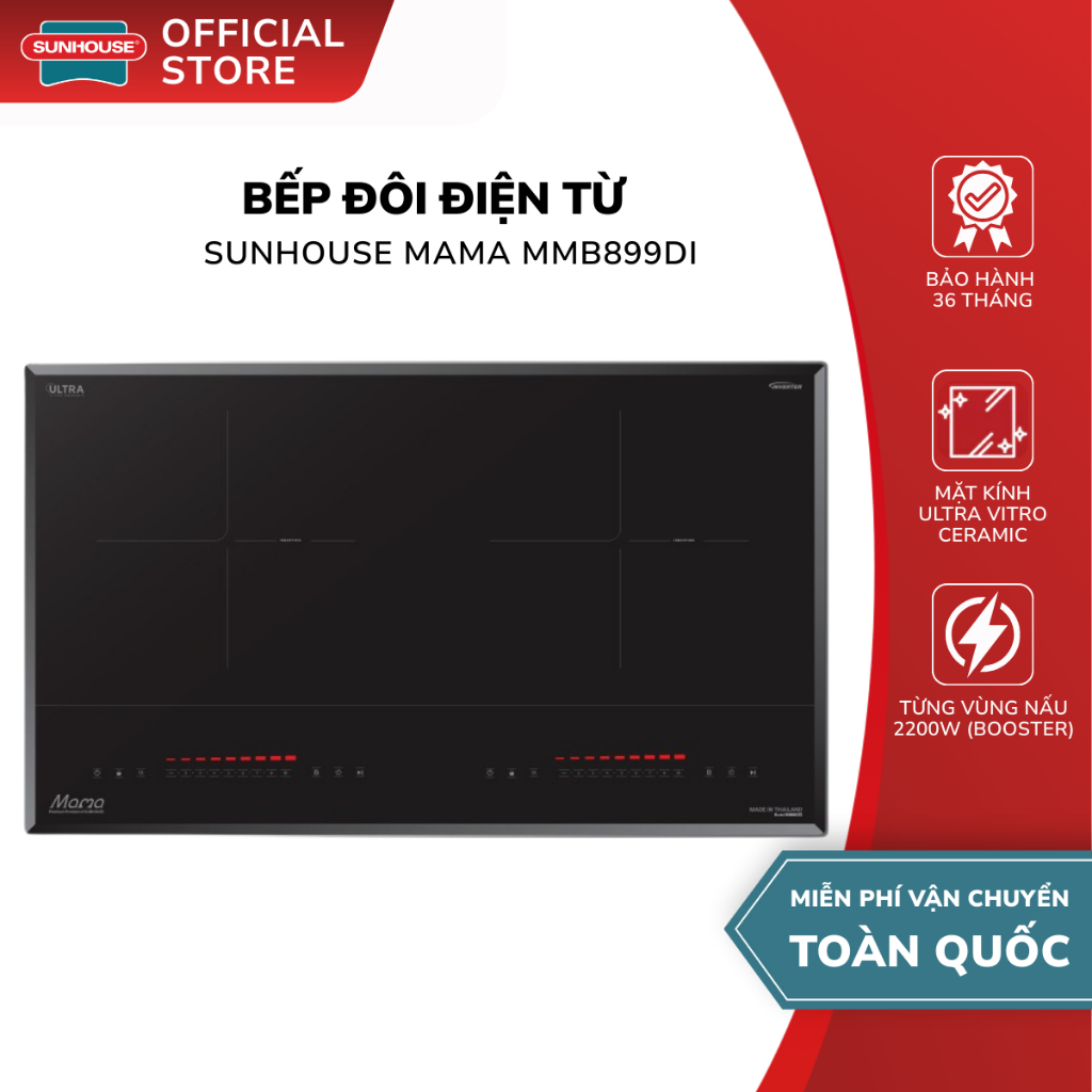 Bếp Đôi Điện Từ SUNHOUSE MAMA MMB899DI - Bảo Hành 36 Tháng, Công Suất 1 Vùng Nấu 2200W (Booster)