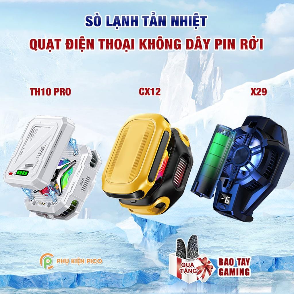 Quạt tản nhiệt điện thoại sò lạnh không dây TH10 Pro / CX12 / X29 màn hình hiển thị nhiệt độ Led RGB