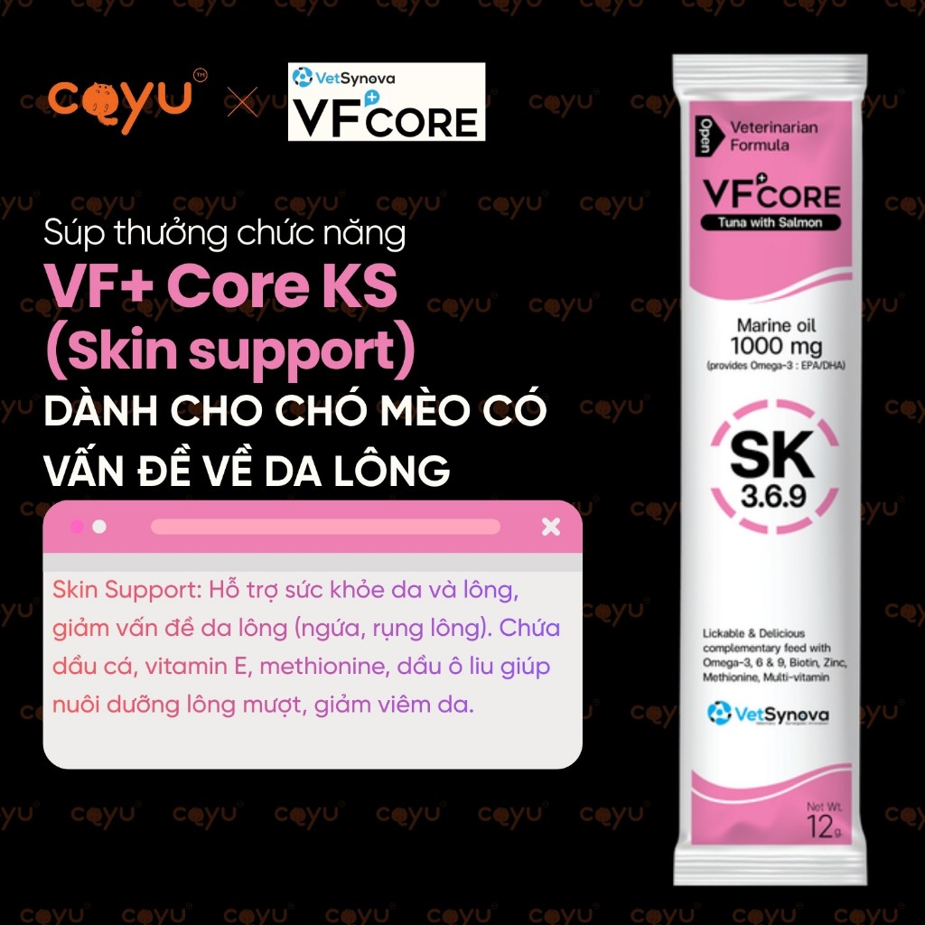 Combo - Súp Thưởng Chức Năng Vetsynova VF+ Core - SK - Hair & Skin Support - Da & Lông - Coyu