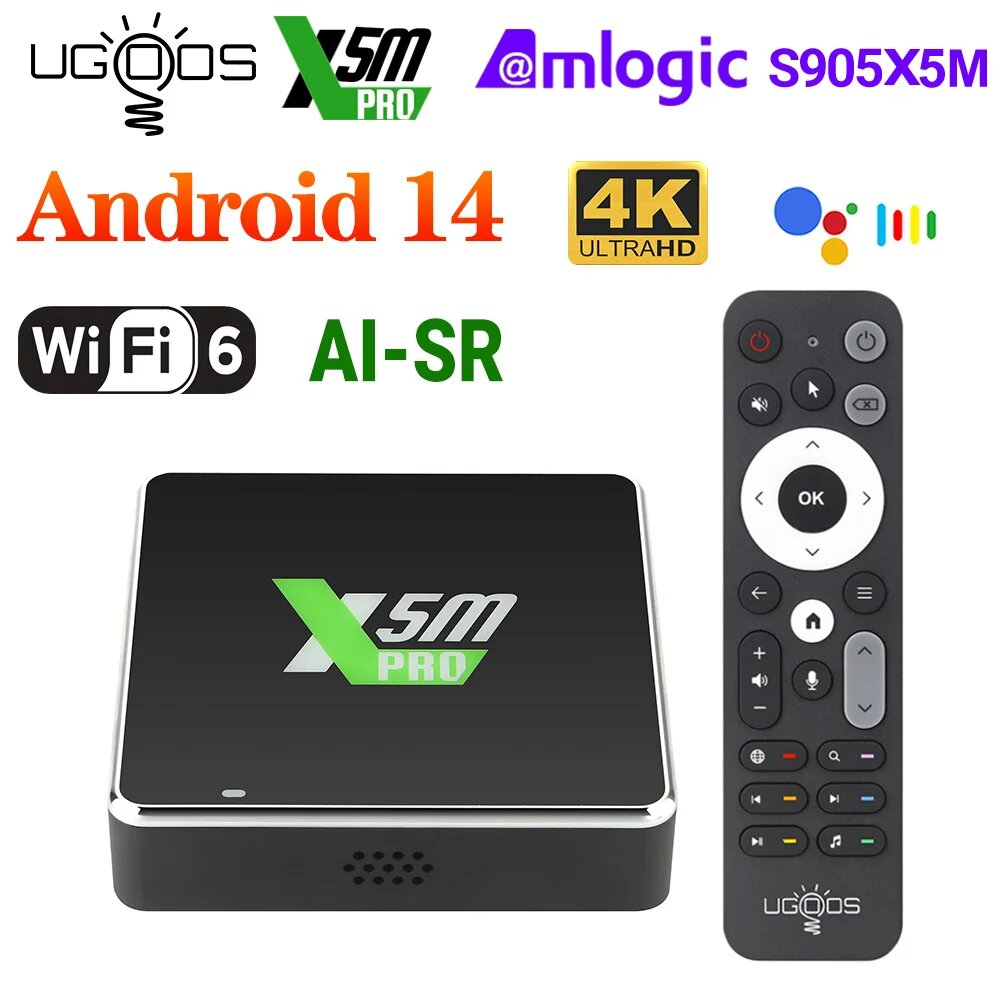 Android TV box Ugoos X5M Pro |  Android 14 | Chip Amlogic S905X5M | Hỗ trợ nâng cấp hình ảnh bằng AI